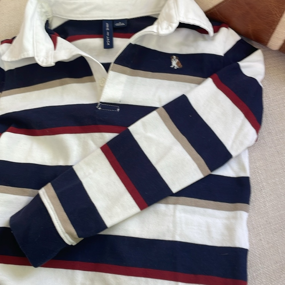 Long sleeve Janie and Jack Rugby striped shirt with dog emblem. Collared shirt. - Picture 4 of 4